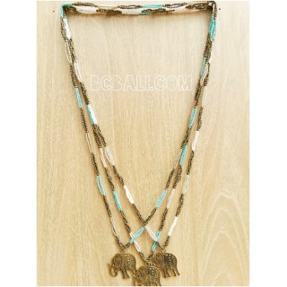 three color golden bronze elephant necklace beads